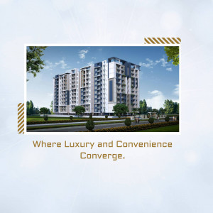 Modern apartment building with landscaped grounds