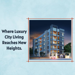 Modern apartment building with text overlay 'Where Luxury City Living Reaches New Heights'
