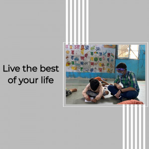 Two people assisting a child with learning, wearing face masks.