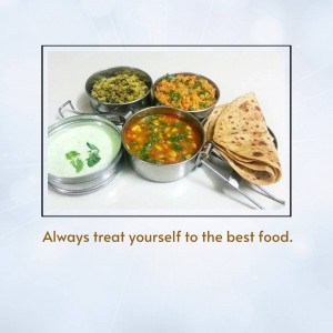 A stainless steel thali with various Indian dishes and roti.
