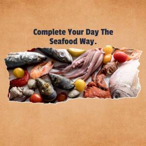 Assortment of fresh seafood including fish, shrimp, mussels, squid, and crab.