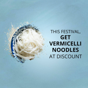 Image of vermicelli noodles with a promotional text for a festival discount.