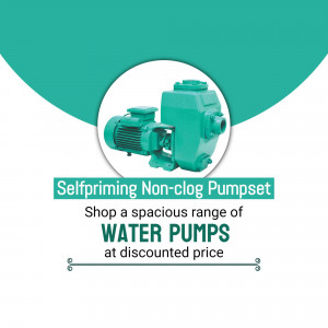 Green selfpriming non-clog pumpset with text promoting discounted water pumps.