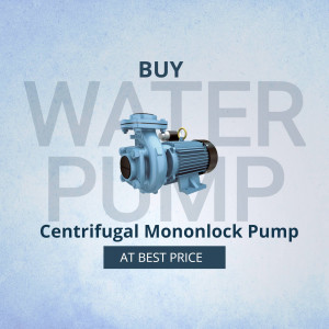 Blue centrifugal monoblock water pump with 'Buy Water Pump' text overlay