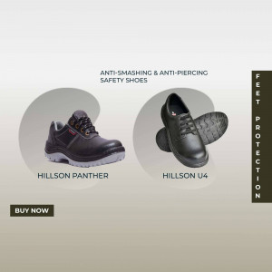 Black Hillson Panther and U4 safety shoes with anti-smashing and anti-piercing features.