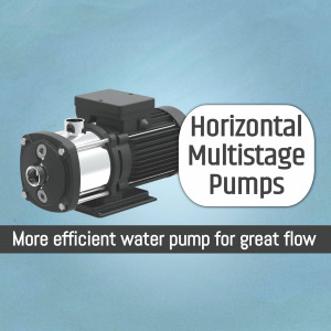 Image of a horizontal multistage pump with text overlay