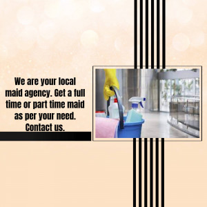 Image of a cleaning service with a maid holding cleaning supplies.