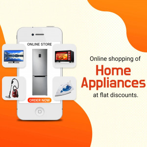 Smartphone displaying an online store for home appliances with discounts.