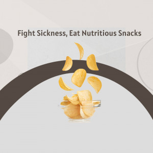 Potato chips falling onto a plate with text promoting healthy snacking