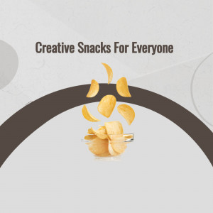 Image of potato chips falling into a glass with the text 'Creative Snacks For Everyone'