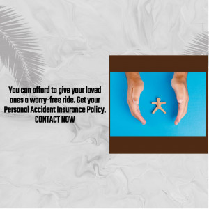 Hands cradling a wooden person with text promoting Personal Accident Insurance