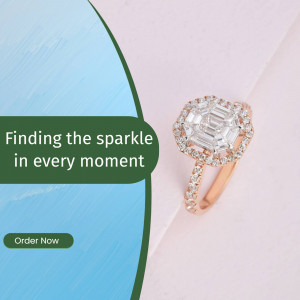 Close-up of a rose gold diamond engagement ring with a square emerald cut center stone.