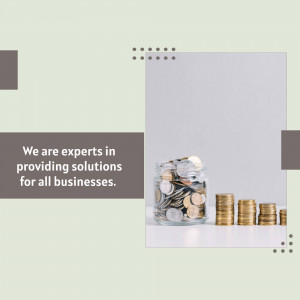 Jar of coins and stacks of money representing business solutions and financial expertise.