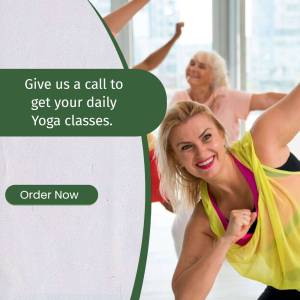 Women enjoying a yoga class with a call to action.