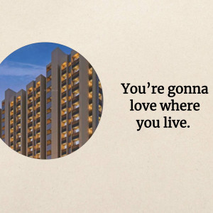 Image of a modern apartment building with text 'You're gonna love where you live.'