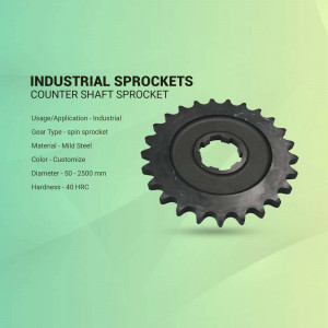 Black industrial sprocket with technical specifications