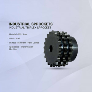 Black industrial triplex sprocket made of mild steel with paint coating