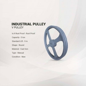 Gray industrial V pulley with specifications
