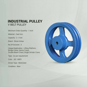 Blue industrial V belt pulley with specifications