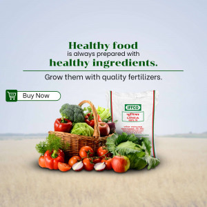 Basket of fresh vegetables and IFFCO fertilizer bag