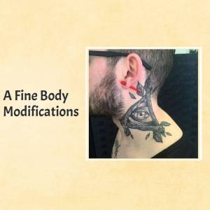 Close-up of a man's neck tattoo featuring an eye and floral design.