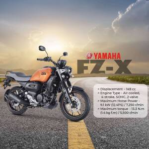 Yamaha FZ-X motorcycle parked on a road with a sunset background