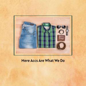 Flat lay of men's clothing and accessories including jeans, shirt, belt, watch, and sunglasses.