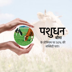 Hands cradling a scene of cows grazing in a field with text promoting livestock insurance.
