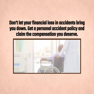 Image depicting a person in a hospital with text promoting personal accident insurance.