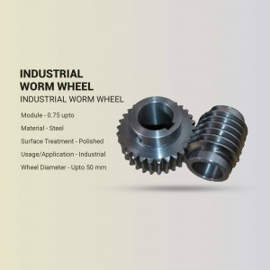 Close-up of a steel industrial worm wheel and worm gear
