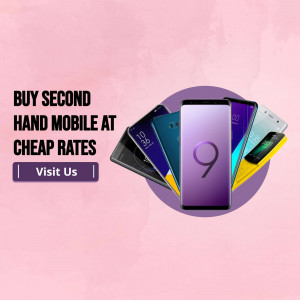 Image of various second hand mobile phones with a promotional text