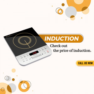 Black and white induction cooktop with a digital display and orange accents, promoting a special price.