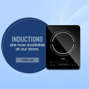 Atech induction cooktop with a promotional message.