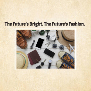 Flat lay of fashion accessories including shoes, sunglasses, phone, wallet, and hat.
