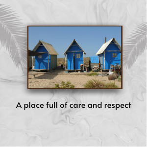 Bright Blue Beach Huts Poster For Google Business Profile