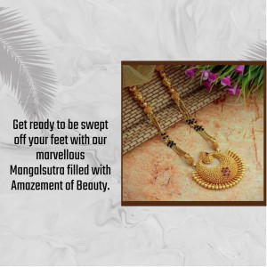 Close-up of a gold Mangalsutra necklace with a floral arrangement