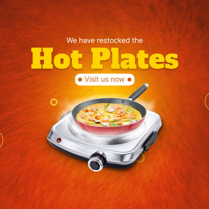 Image of a hot plate with a shrimp and vegetable omelet, advertising restocked availability.