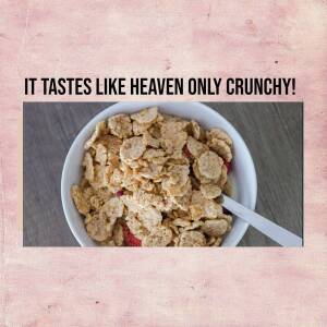 A bowl of crunchy cereal with a spoon