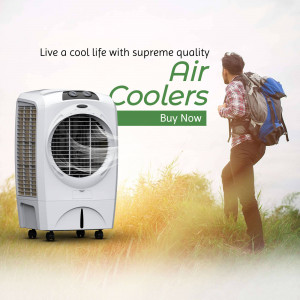 Man walking with backpack and an air cooler in a field