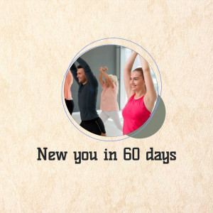 People exercising in a fitness class with text 'New you in 60 days'