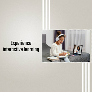 Woman taking online class with laptop and headphones