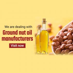 Image of groundnut oil bottles and peanuts with text 'We are dealing with Ground nut oil manufacturers'