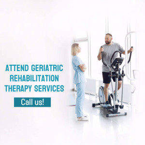 A physical therapist assisting a senior patient on an elliptical machine.