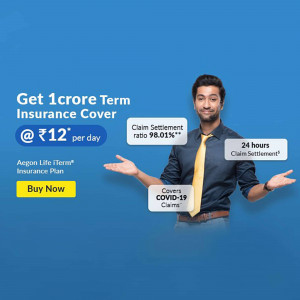 Man presenting 1 crore term insurance offer with Aegon Life Insurance