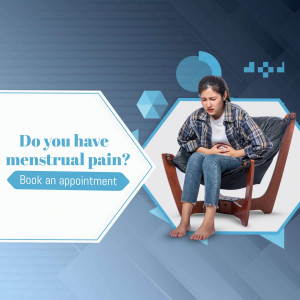 Woman experiencing menstrual pain while sitting in a chair