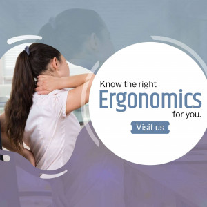 Woman experiencing neck and shoulder pain at work, promoting ergonomic solutions.