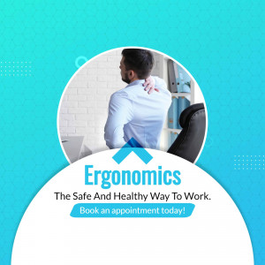 Man experiencing back pain while working at a desk, promoting ergonomic solutions.
