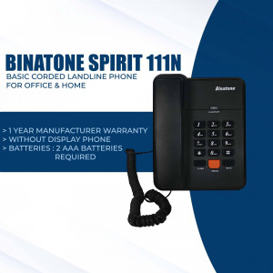 Black Binatone Spirit 111N basic corded landline phone for office and home use.