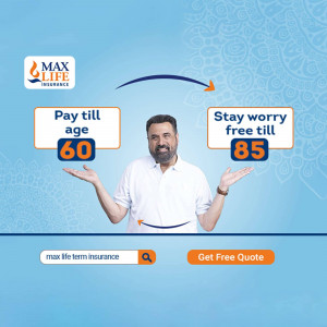 Man with insurance message about paying till age 60 and staying worry-free till 85