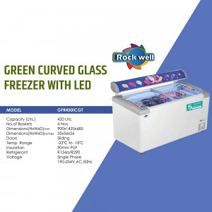 Rockwell GFR450ICGT Green Curved Glass Freezer with LED